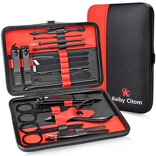 Manicure Set Professional Nail Clippers Kit Pedicure Care Tools- Stainless Steel Women Grooming Kit 18Pcs for Travel or Home (Red) - color: Red