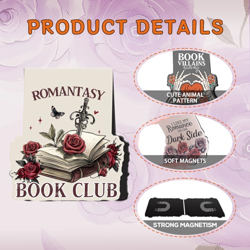 Wxiben Dark Romance Magnetic Bookmark - 8 PCS Gothic Magnetic Bookmarks Skeleton Flower Book Mark Magnets Romantasy Page Marker Clip Gift for for Women Girls Dark Romance Reader Students Teachers - style: Dark Romance