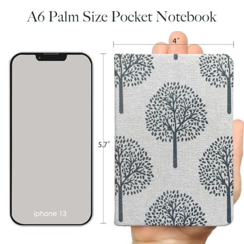 A6 Notebook, Linen Journal, Pocket Notebook, 4x6, Hardcover, Lay Flat, Thick, Small, Lined Notebook & Unlined Sketchbook, The Tree of Life, Beige - color: A6-Tree Beige