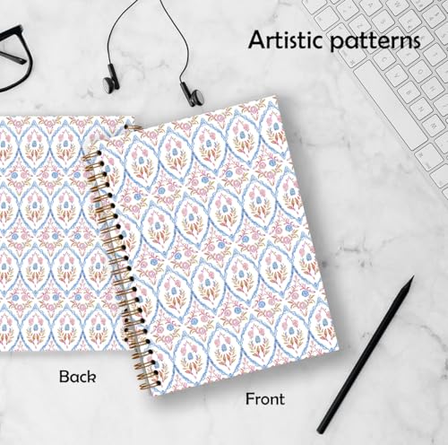 Qykwz Grandmillennial Pink and Blue Floral Spiral Pretty Notebook 5.5x8.3, Pastel Floral Grand Millenial Hardcover Notebook Journal, Retro Cottagecore Flower Aesthetic Journal for Women, - color: Color_B