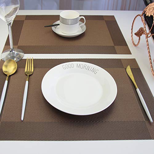Vinyl Placemats Heat-Resistant Table Mats Washable Easy Clean Plastic Placemats for Dining Table Set of 6 (Brown) - color: 01: Brown, size: 6 Placemats