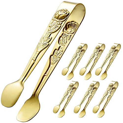HINMAY 6PCS Mini Serving Tongs 4 Inches Small Rose Sugar Cube Tongs (Gold) - size: 4-Inch