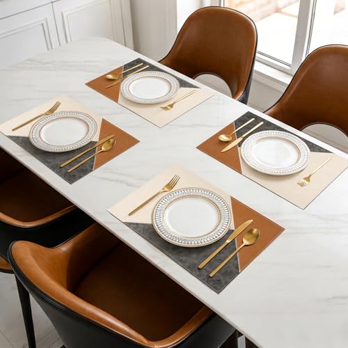 New Microfi Indoor/Outdoor Washable Faux Leather Vinyl Patchwork Placemats, Set of 4 (Brown) - color: Brown