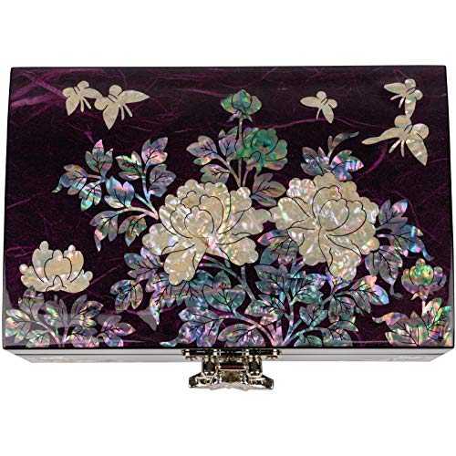 February Mountain Mother of Pearl Wooden Jewelry Box - Decorative Vanity Display Case Antique Vintage Decor unique gifts for women Gifts for Girlfriend Daughter Mom Wife Sister Grandma - color: Purple