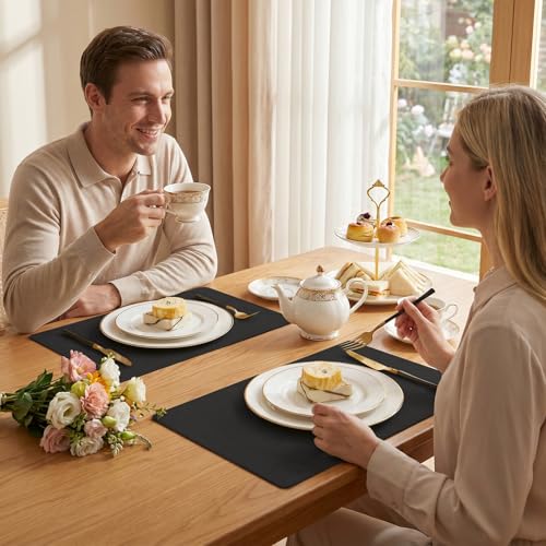 Romanstile Faux Leather Vinyl Placemats Set of 6, Black - color: Black