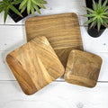 Serving Bowl for Home, Kitchen, Fruits, Salads, Chips, Dip/Multipurpose/Hand Made/Natural Mango Wood/Natural Wood (Square (Set of 3)) - style: Square (Set of 3)