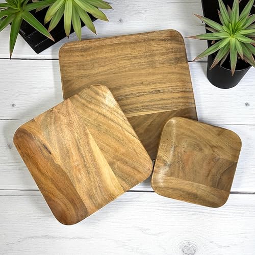 Serving Bowl for Home, Kitchen, Fruits, Salads, Chips, Dip/Multipurpose/Hand Made/Natural Mango Wood/Natural Wood (Square (Set of 3)) - style: Square (Set of 3)
