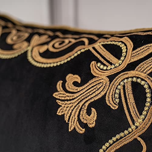 Aeckself European Floral Pillow Cover 16x16 Inch, Luxury Velvet Embroidered Decorative Throw Pillow Cover for Couch Bedroom Living Room, Black and Gold - color: Black Gold, size: 16" x 16" (Pack of 1)