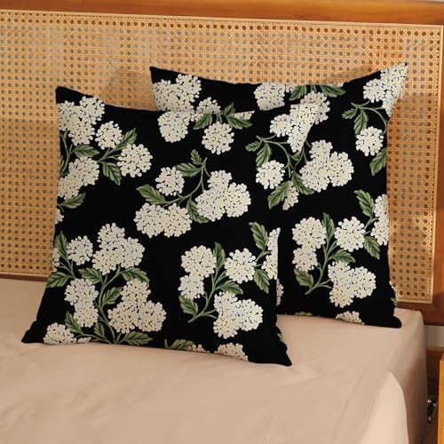 Spring Pillow Covers 18x18 Pack of 2 Black Beige Hydrangea Floral Decorative Throw Pillow Covers Outdoor Decoration Summer Seasonal Flower Pillowcase Farmhouse Linen Cushion Case for Couch Sofa - color: Black Beige Hydrangea Floral, size: 18" x 18" (Pack