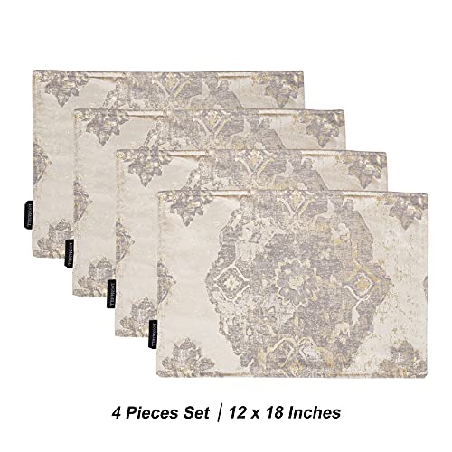 Loom and Mill Luxury Elegant Damask Placemats Double-Layer, Set of 4, Beige - color: Beige+grey+gold_rome, size: 4 Pieces