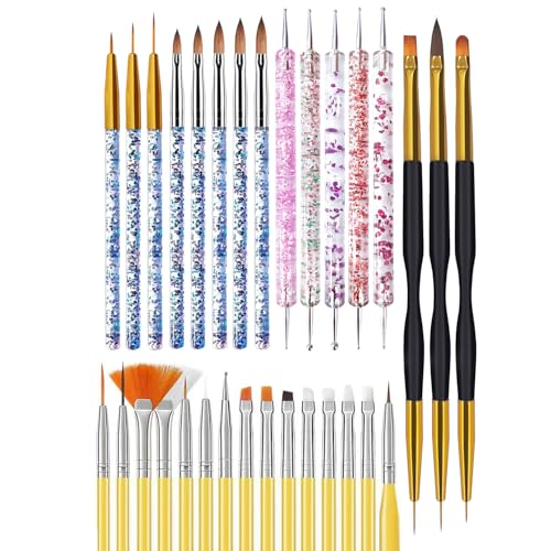31PCS Nail Art Brush Set, Liner, Dotting, Fan & Flat Brushes - color: yellow