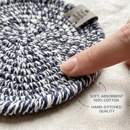 2 PCS 4.7" Blue White Crochet Coasters, Vintage Farmhouse Drink Pads - color: Blue White, size: 4.7