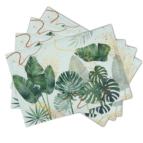 Palm Leaves Tropical Placemats Set of 4,12x18 Inch Boho Green Leaf Botanical Decor Seasonal Tablemat Non-Slip Washable Tabletop Mat for Indoor Outdoor Kitchen Dining Table - color: Tropical Green Leaf