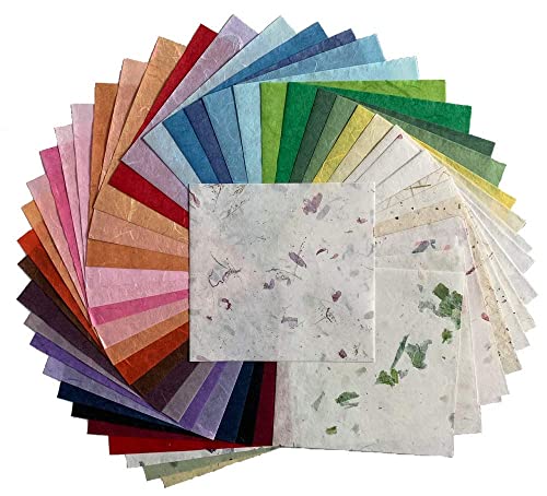 Natural Fiber Mulberry Paper Sheets 6 x 6 Inches, 50 PCS Handmade Craft Paper for Origami, Scrapbooking, Card Making, DIY Decoration, Mixed Media Art(Mixed Colors Rice Straw etc.,, 6 x 6) - color: Mixed Colors Rice Straw etc.,, size: 6 x 6 inches