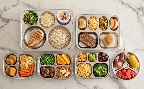 Korean Stainless Steel Divided Plates for Adults & Teens, L Size, 2-Pack - size: 5 Compartments (13x11Inch)