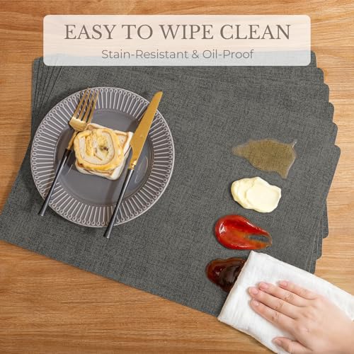 Romanstile Faux Leather Vinyl Placemats Set of 6, Dark Grey - color: Dark Grey