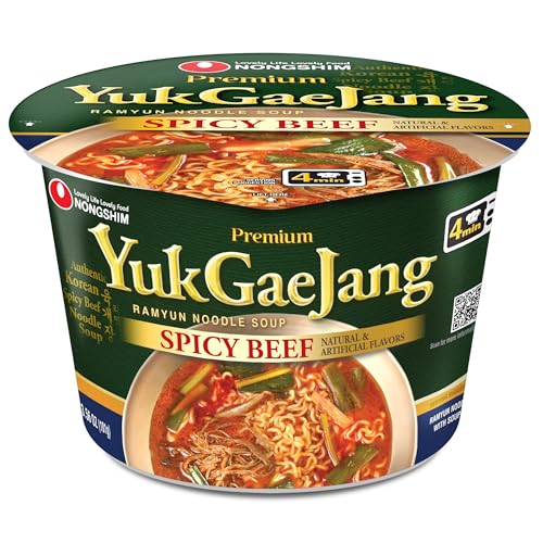Nongshim Yukgaejang Big Bowl, Premium Ramyun Noodle Soup, Spicy Beef, 3.56 oz (Pack of 6)