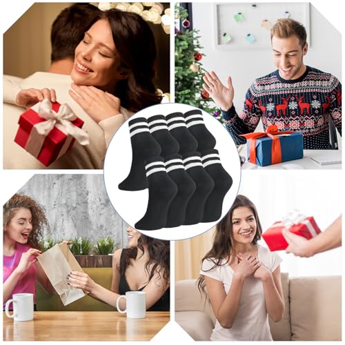 Womens White Crew Socks 6 Pair Striped Trim Casual Crew Socks - color: 8pairs Black