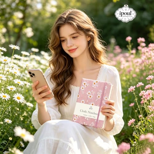 Pink College Ruled Notebook, Girls Journal, Small Notebooks 5x7, B6, Diary for Girls, Daisy Flower Cloth Cover, Journal for Women, School Supplies - color: B6-Cute Daisy Pink