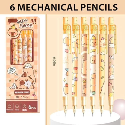 6Pcs Cute Cartoon Capybara Erasable Retractable Pens-Erasable Gel Ink Pens,0.5mm Fine Point Blue Ink,6Pcs 0.5mm Cute Capybara Mechanical Pencils,Lead Refills,Erasers,for Office Supplies Women Men - style: capybara