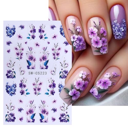 Flower Stickers for Nail Art Decals - 12 Sheets Spring Butterfly Nail Stickers with Tweezers 3D Floral Leaves Plant Nail Art Designs DIY Self Adhesive Daisy Blossom Nail Supplies Decorations - style: Flower Styles