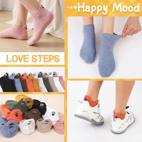 10 Pairs Cute Kawaii Embroidered Low Cut Ankle Socks - color: Fresh Multi Pastel Cartoon Face