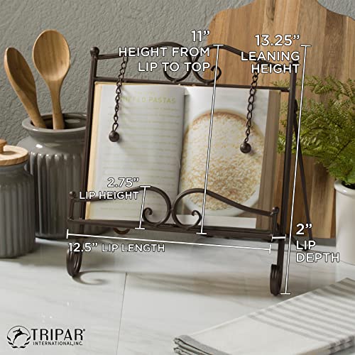 Tripar Swirl Design Metal Cookbook Stand for Cookbooks, Tablets, Recipes, Portable, Adjustable, Free Standing - color: Brown