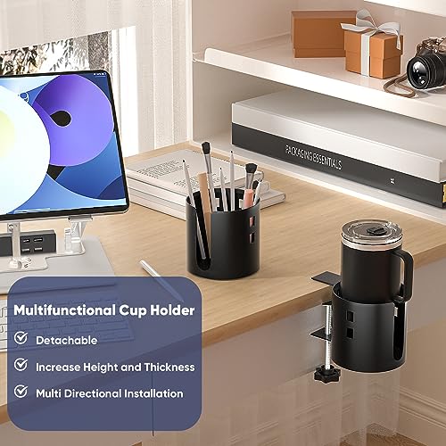 Deeper Anti-Spill Large Desk Cup Holder Clamp,Metal Table Cup Holder(Black) - color: Black, size: 1 Pack, Deeper, 3.95 inch