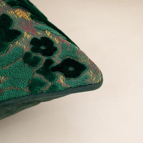 Alerfa Boho Green Floral Throw Pillow Cover 20x20 Inch Cut Velvet Sqaure Luxury Embroidered Decorative Pillow Cover for Couch Living Room Bedroom - color: Green, size: 20" x 20" (Pack of 1)