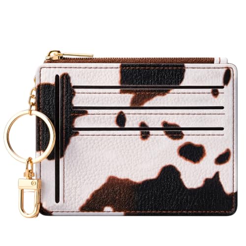Sodsay Card Case Slim Front Pocket Wallet for Women Credit Card Holder with Keychain | Slim, Credit Card Holder, Front Pocket, with Keychain - color: Cow Brown
