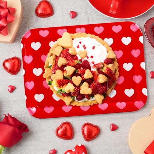 JarThenaAMCS 3Pcs Valentine' s Day Serving Trays Reusable Serving Dishes Red Pink Heart Decorative Platter for Wedding Party Sharing Snacks Fruits Dessert, 13 x 10 Inch - style: Red Pink Heart