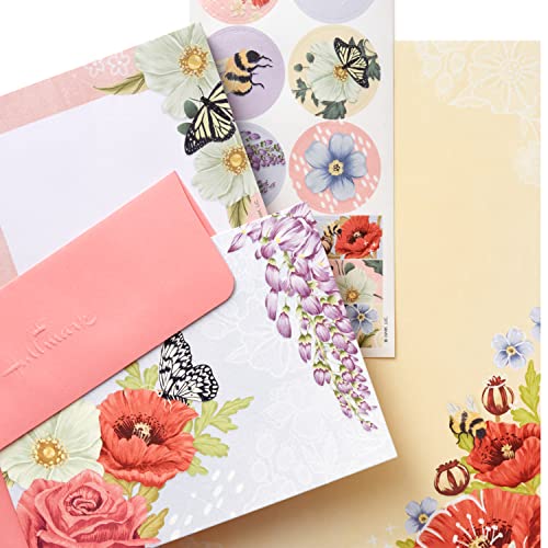 Hallmark Stationery Set with Cards, Notepad and Stickers (Pink Florals)