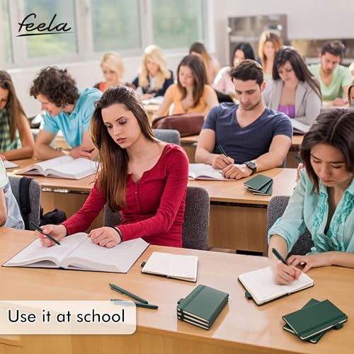 feela 6 Pack Pocket Mini Notebooks Bulk, Small Cute Memo Notepads Hardcover College Ruled Lined Journals with Pen Holder for School Business Work, with 6 Black Pens, 3.5”x 5.5”, A6, Dark Green - color: A6 6 Dark Green