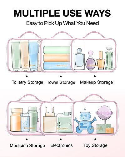 BAGSMART Clear Toiletry Bag with Handle 2-Pack TSA Approved, Pink - color: Pastel Pink, size: Medium