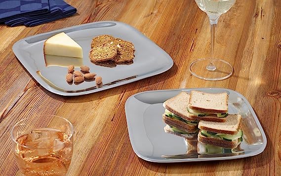 nambe Square Accent Tray | Oven Safe Plate for Serving Food for Party Entertaining | 6-Inch Serving Tray for Steak, Appetizers, or Turkey | Made of Metal Alloy