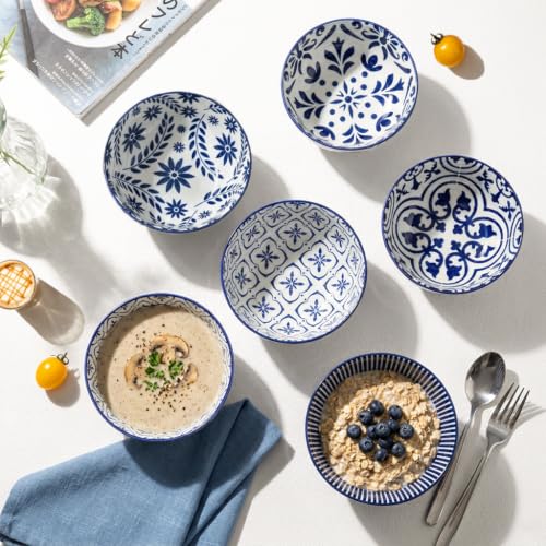 Soup Bowls, 28 Ounce Ceramic Cereal Bowls Set of 6 - color: Assorted Mix