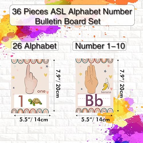 YIYDONG 36 Pieces ASL Alphabet Line Bulletin Board Set ABC Number Sign Language Flash Cards Wall Decorations for Pre-School Kindergarten Elementary Classroom Nursery Homeschool (Boho Rainbow) - color: Boho Rainbow