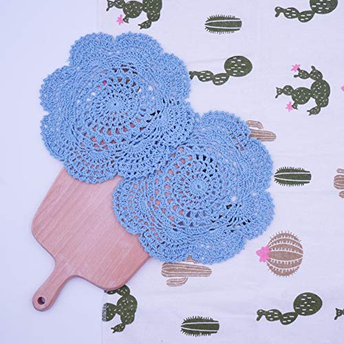 Phantomon 8 Inch Doilies Crochet Round Lace Doily Handmade Placemats 100% Cotton Crocheted Coasters, Pack of 4 (Blue) - color: Blue