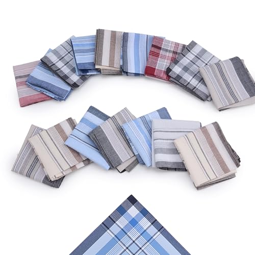 16 Pcs Mens Handkerchiefs, Neat Stitching Cotton Handkerchiefs for Men with Picked Color & Pattern, Absorbent & Breathable, 16 Inch