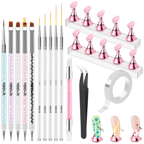YOOVR 20-In-1 Nail Art Tools with Nail Stand Holder for Press on Painting - size: 15 PCS