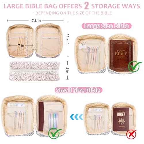Bible Cover Case For Women,Large Bible Bag with Study Supplies,Quilted Bible Carrying Case for Girls,Portable Bible Case with Highlighter, Pens,Tabs,Bible Study Gifts for Women - size: Style C