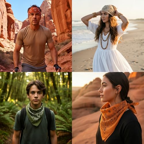 The Peacock Crew Premium Soft Cotton Bandanas Pack for Men and Women Paisley 22 x 22 inches - color: Pack of 4 Earthy Essentials