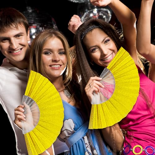 EOSAU 9" Glitter Folding Hand Fans Foldable, Clacking Fans for Women, Gold - color: 9" Gold 02