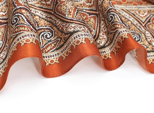 ANDANTINO 100% Mulberry Silk Scarf -Women 35" Square Hair Wraps-Gift Packed - color: Chains-caramel