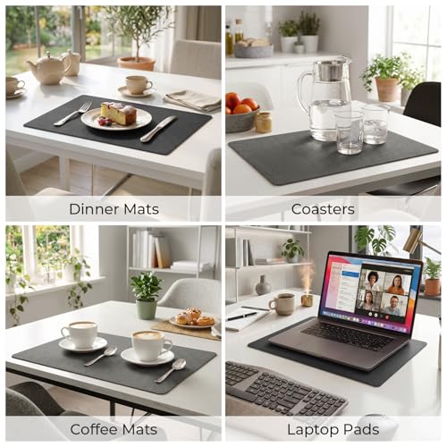 Romanstile Vinyl Placemats Set of 6, Reversible Faux Leather Wipeable Table Mats - color: Grey-black, size: PCS4