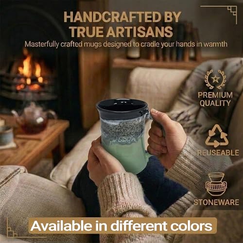 Clay in Motion Handmade Ceramic Mug 24 oz, Large Coffee Mug, Hand Painted Stoneware, Dishwasher Microwave & Oven Safe, Lead-Free, Made in USA Since 1981 (Midnight Prairie) - style: Midnight Prairie