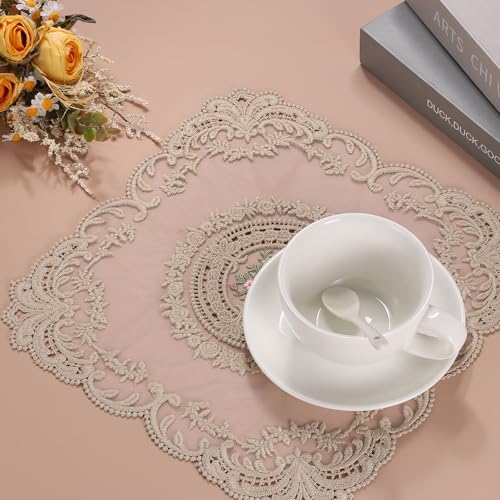uxcell 2Pack Retro Lace Placemat 12x12-in Square Embroidered Table Place Mats French Crochet Doilies Coasters Cup Mat for Home Wedding, Black - color: Black
