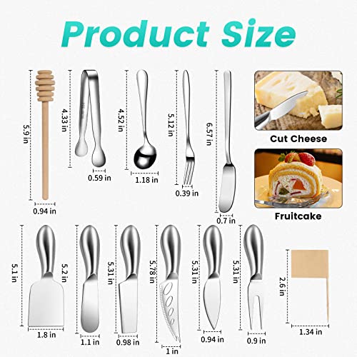 Silver Cheese Knife Set For Charcuterie Board Accessories, Stainless Steel Cheese Slicer And Butter Spreader knives Kit With Serving Tongs, Spoons, Forks, Flags Cheese Markers, Honey Dipper (23 Pack) - color: Silver