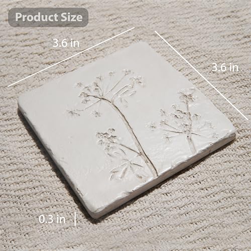 Ceramic Coasters Set of 4, White Vintage Engraved Flower Design