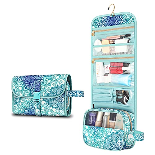 FINTIE Portable Toiletry Cosmetic Travel Bag Hanging Makeup Organizer - color: Emerald Illusions